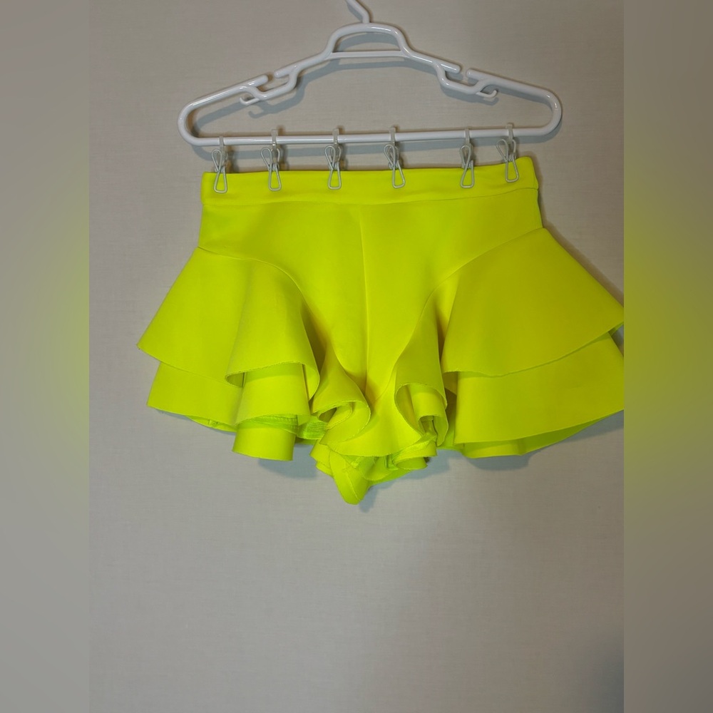 Vibrant Flourescent Yellow Skorts with Flouncy Ruffle Layers